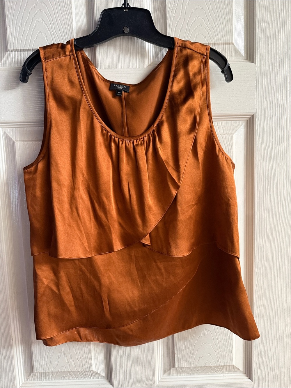 Talbots Rust Orange Sleeveless Satin-Look Layered Blouse - size 16P